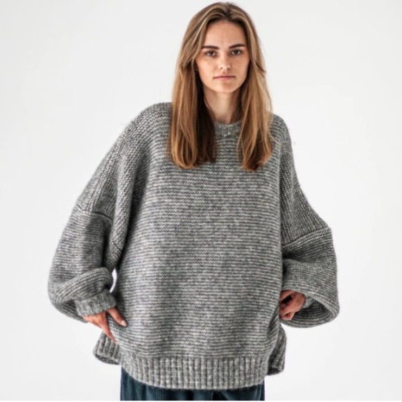 Oversized Hand Knit Sweater in Grey - Scoop neck - Crochet Rib - XXL - Picture 7 of 7